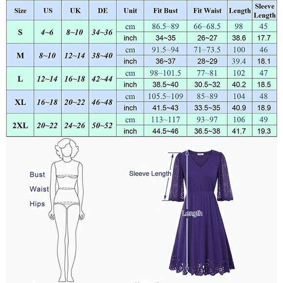 NWT Romantic Elegant Lace Lantern Sleeve A Line Cut Out Swing Skater Navy Dress - Picture 8 of 16